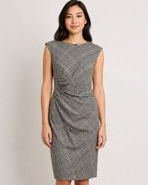 M.M. LaFleur New York Plaid Ruched Draped Sheath Dress Wool Blend Size 10